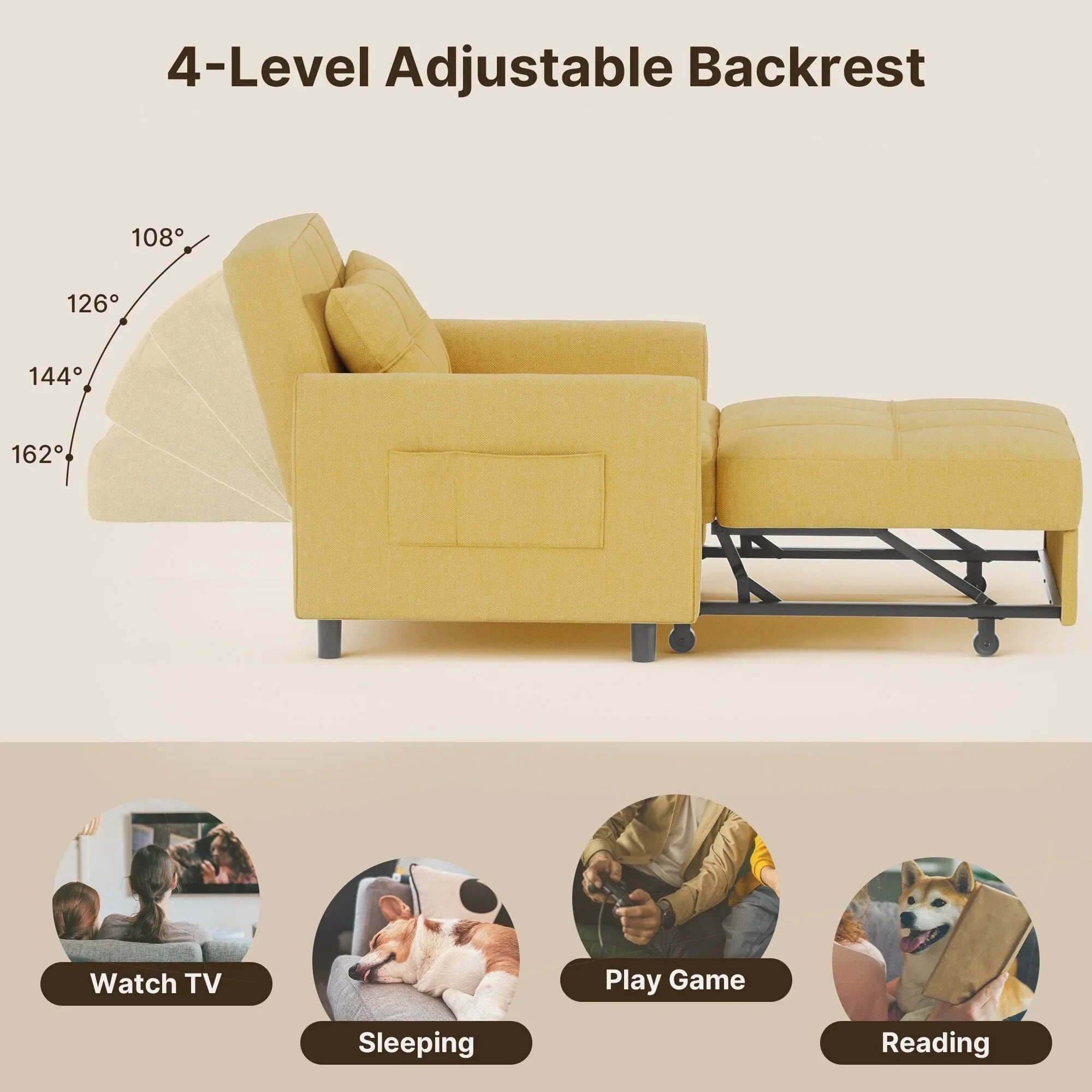 3-in-1 Adjustable Sleeper Sofa Bed, Pull Out Chair Sofa, Convertible Folding Bed for Living Room – Image 77