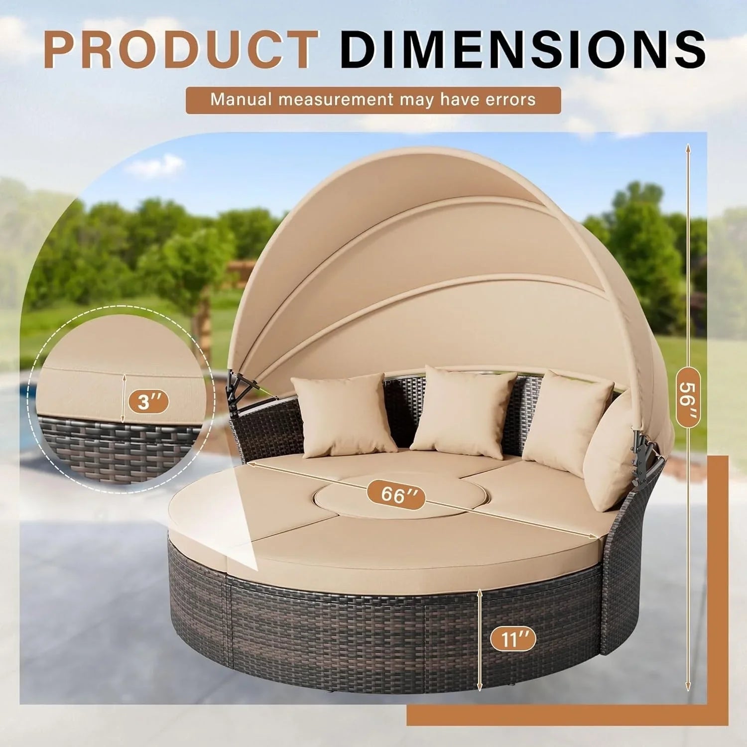 Nuon 4-Piece/5Piece Outdoor Patio Conversation Set Wicker Daybed Set with Canopy by Havenside Home – Image 4