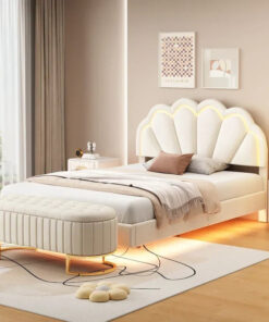 2-Pieces Bedroom Sets Full LED Platform Bed with Storage Ottoman