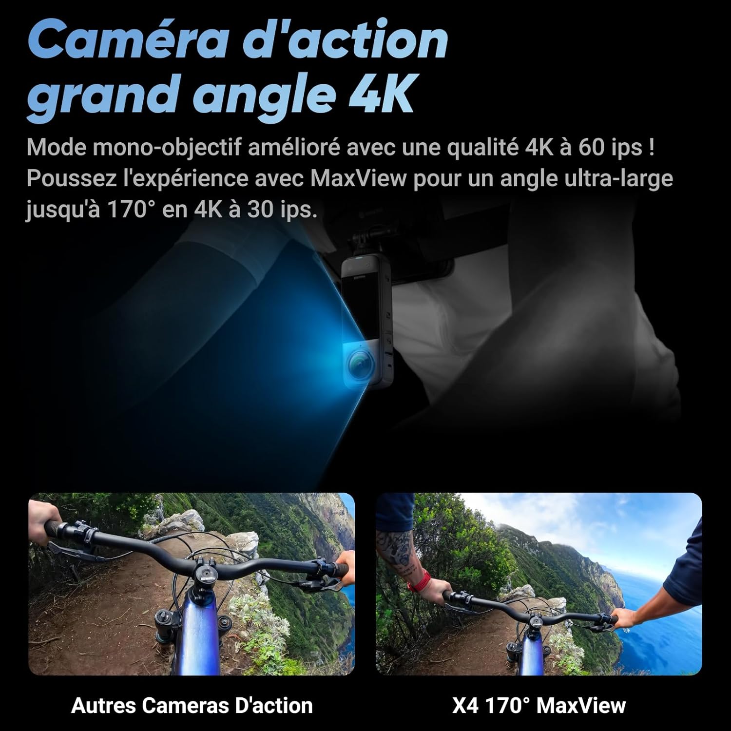 X4 - Caméra d'action 360° 8K étanche, vidéo grand angle 4K, effet de perche à selfie invisible, protège-objectifs amovibles, 135 min d'autonomie, édition IA, stabilisation, pour sport, voyage – Image 8