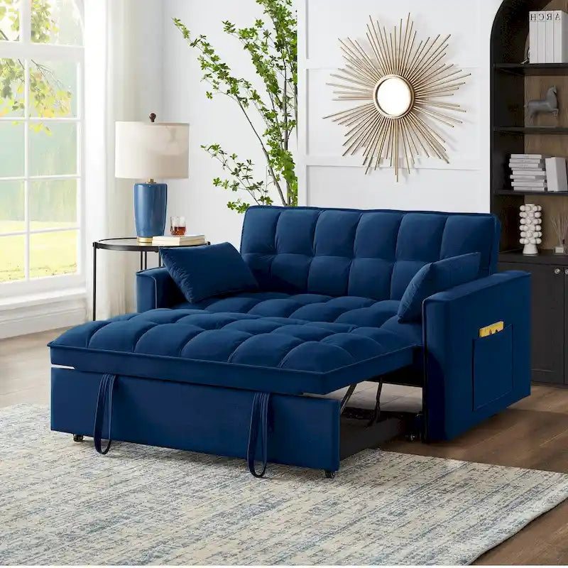 4 in1 Loveseat Sofa Bed with Armrests & Storage Pockets, Multi-Function Tufted Pull-out Sofa Bed with Adjustable Backrest – Image 5