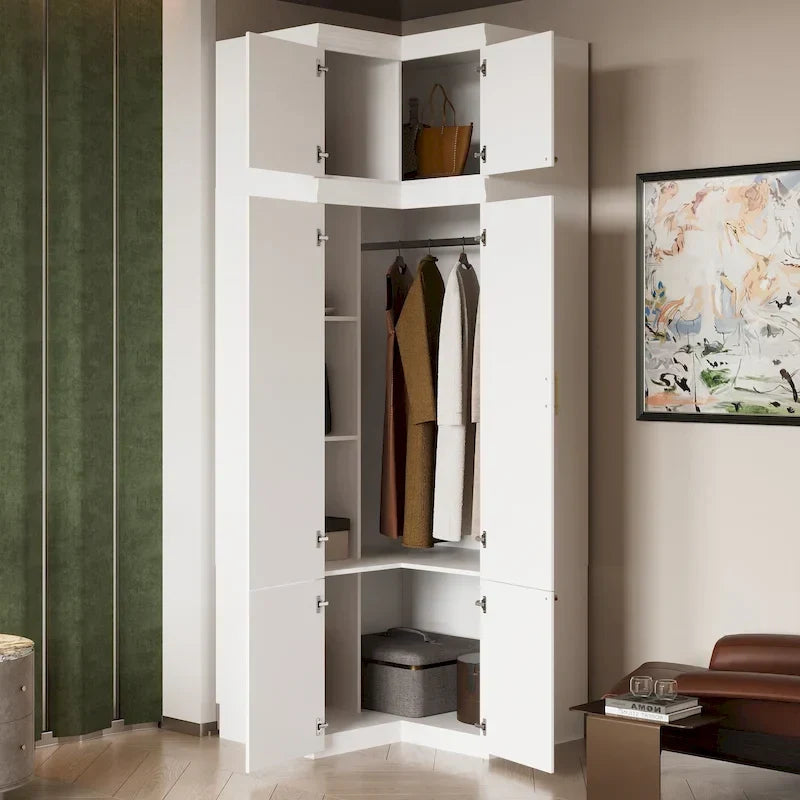 93.9H/74.2H Armoires Wardrobe Closet Cabinet Hanging Drawers Storage – Image 41