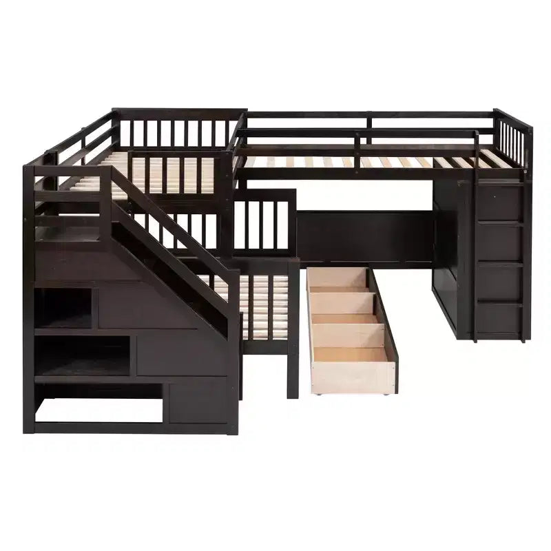 Whisen Modern Design Twin over Full L-Shaped Bunk Bed With 3 Drawers, Portable Desk and Wardrobe – Image 10