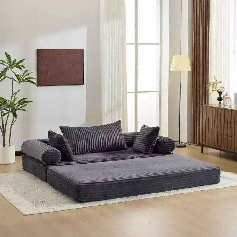 Dark Gray / Gray / Green / Sea Blue Corduroy Convertible Sleeper Sofa Bed, 2-Seater – Image 3