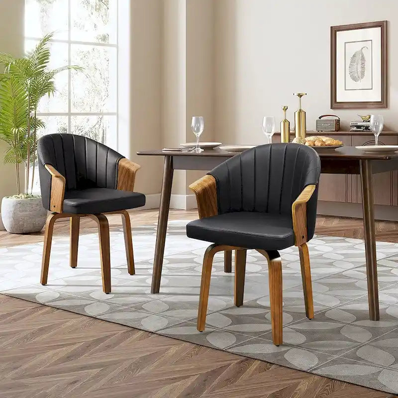 Bentwood and PU Swivel Dining Chairs (Set of 2) – Image 2