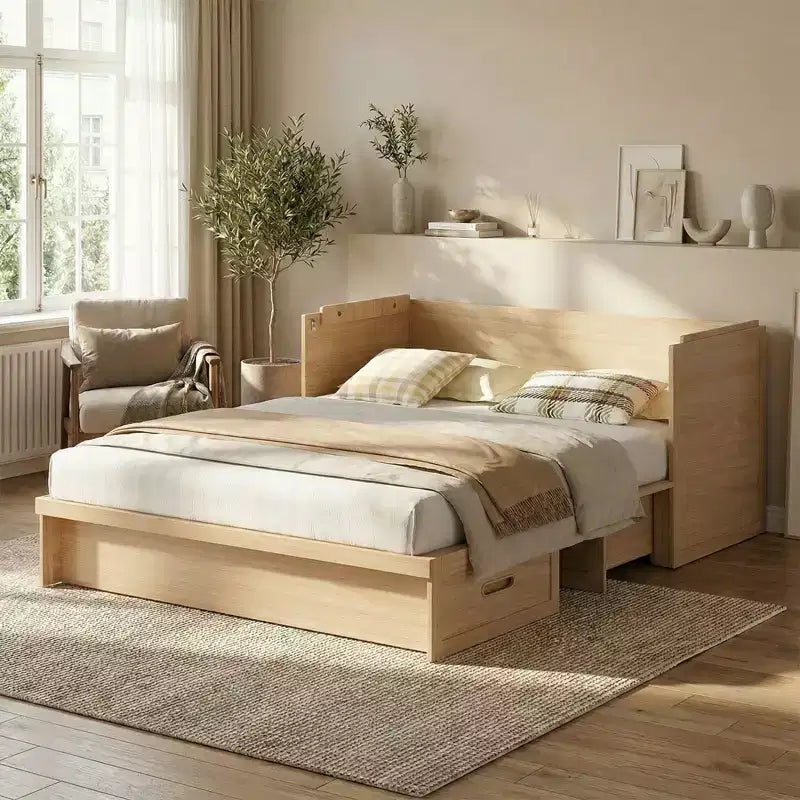 Mjkone Queen Size Convertible Murphy Cabinet Bed with Mattress, USB Charging, Storage Drawers – Image 17