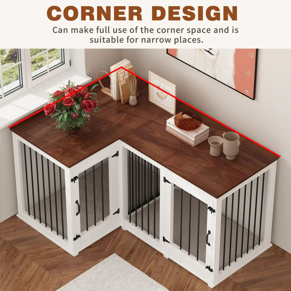 Large Corner Dog Crate Furniture for 2 Dogs, L Shape Dog Crate Cage - 58.7X41.1 – Image 13
