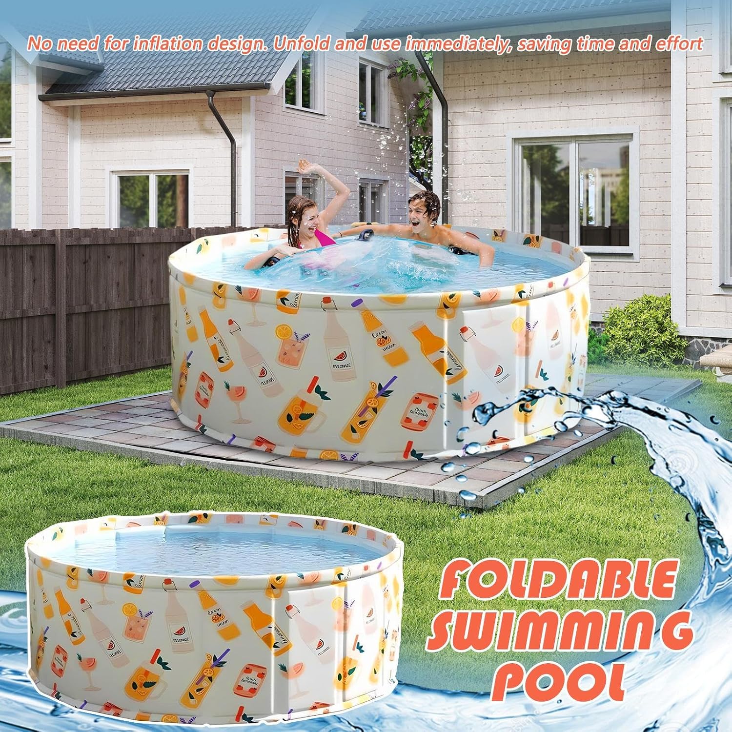 Piscine De Bain Pliable Portable - Bassin De Jeu en Eau Intérieure, Baignoire Non Inflatable | Équipement De Baignade D'activité D'été, Piscine De Trempage pour avec Base pour Pelouse Garage F – Image 3