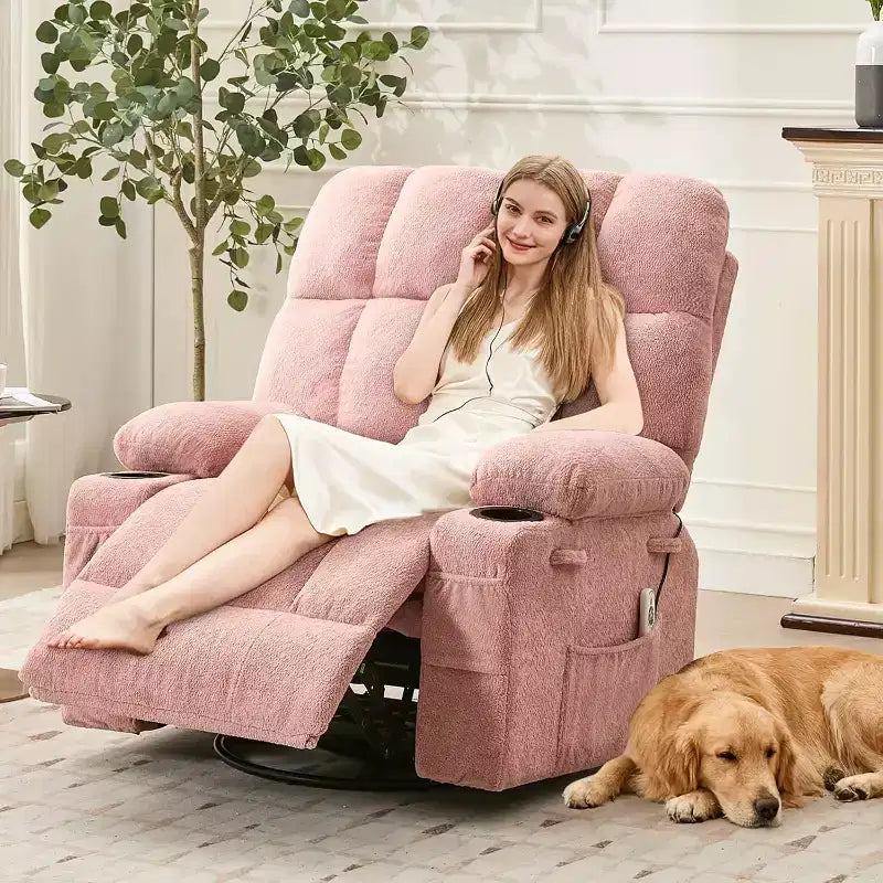 Oversized Recliner Chair for Adults, Manual Swivel Rocker Sofa, Side Pockets & Cup Holders for Big and Tall Persons, Living Room – Image 21