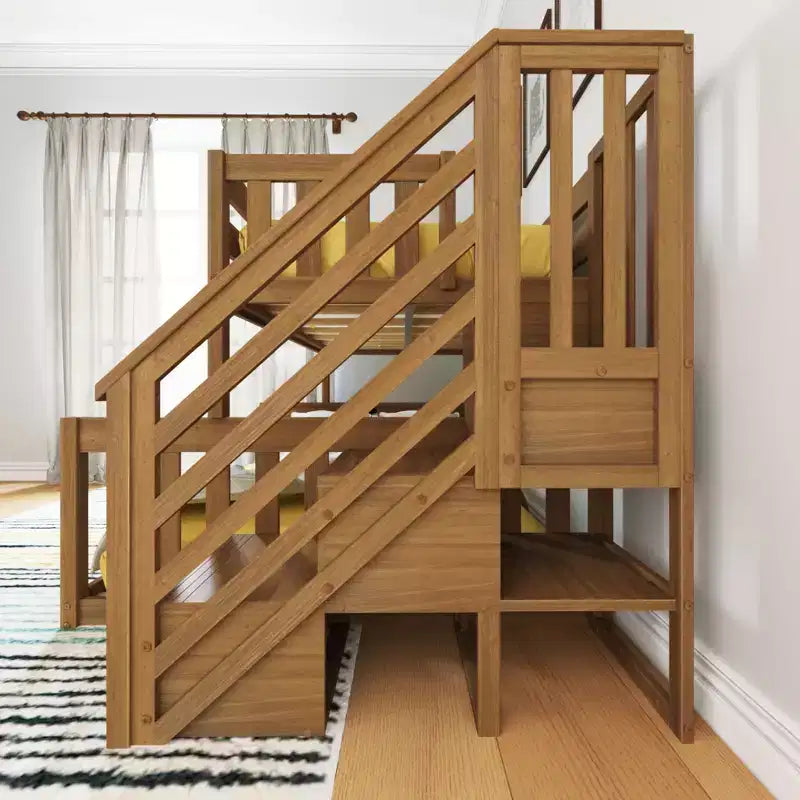 Max & Lily Wooden Twin over Full Low Bunk Bed for Kids with Staircase – Image 6
