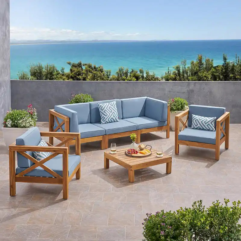 Brava Outdoor Acacia Wood 6-piece Chat Set by Christopher Knight Home – Image 9