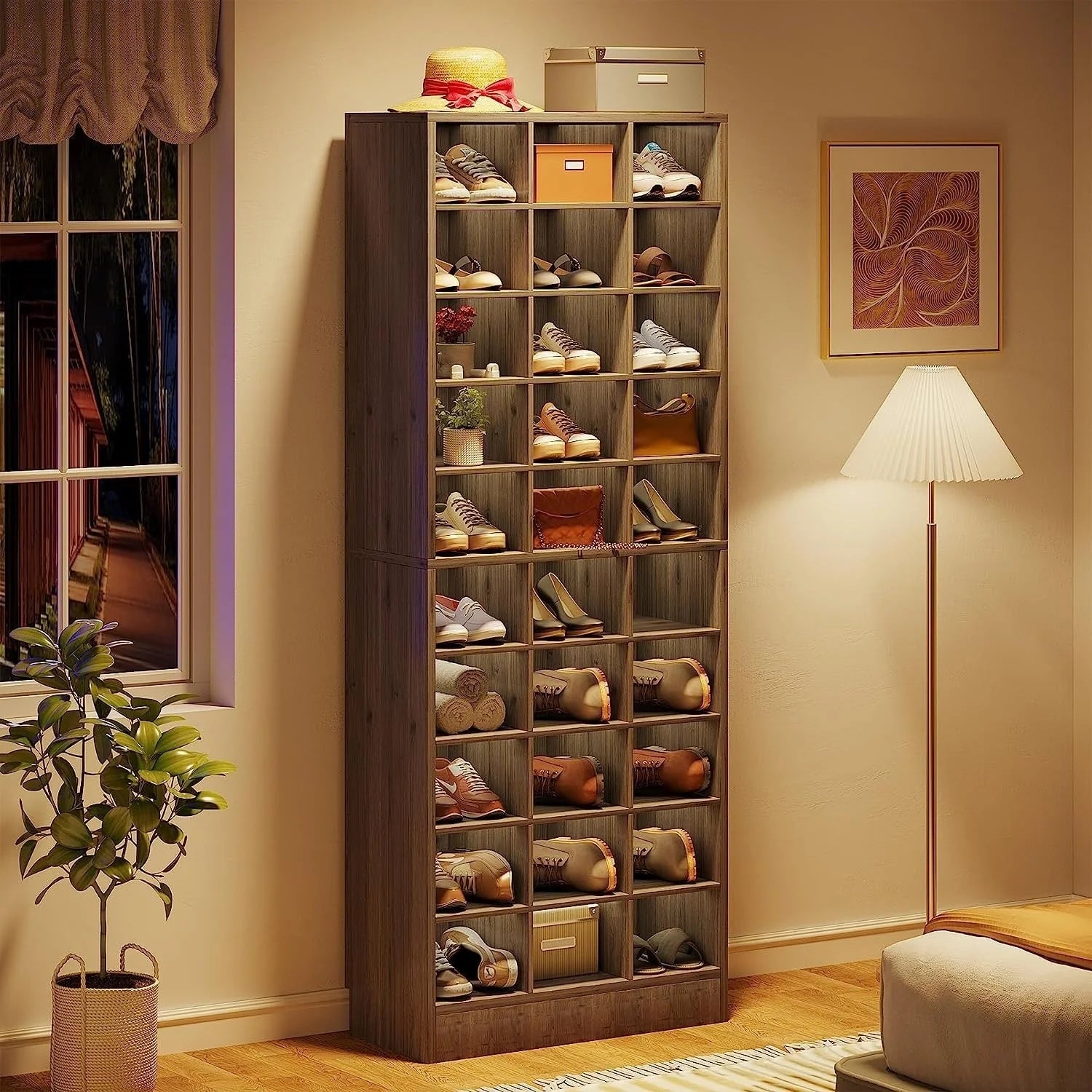 30 Pairs Tall Shoe Cabinet, 10 Tiers White Wooden Shoe Storage Rack for Closet, Entryway - 10-tier – Image 6