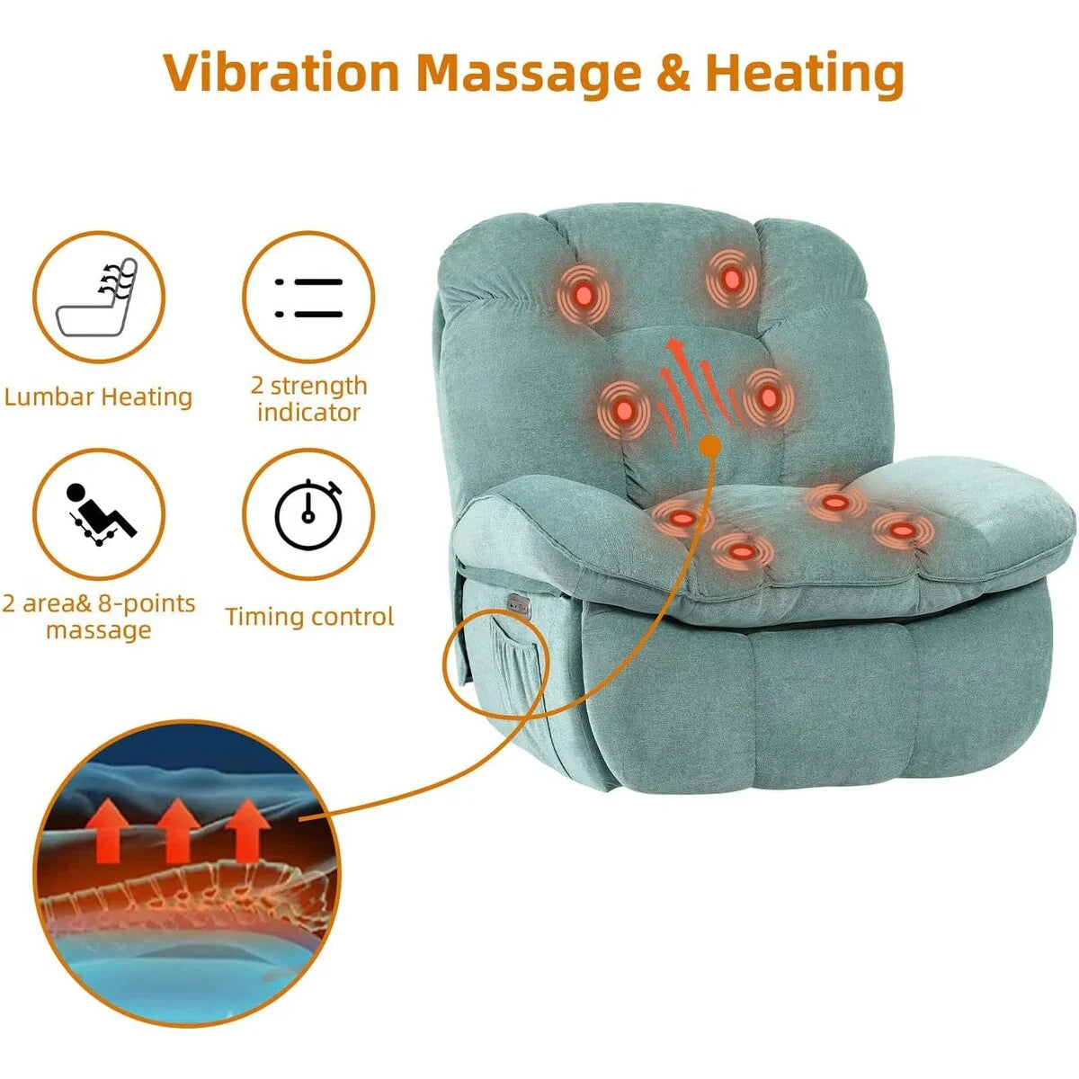 XINMICS Swivel Power Recliner Chair, Massage Rocker Recliners with Heated ,USB, USB-C and Side Pocket – Image 21
