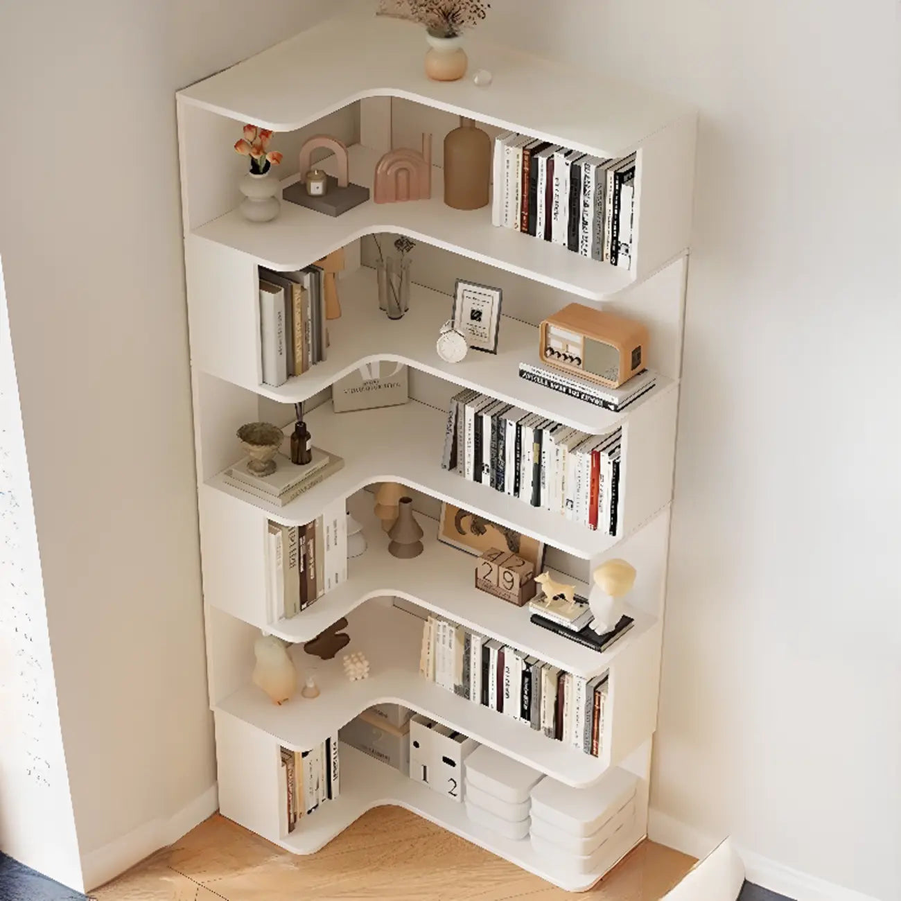 Manufactured Wood Corner Bookshelf with 6 Shelves – Image 5
