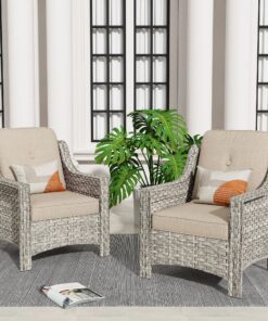 HOOOWOOO 2-piece High Back Wicker Rattan Outdoor Patio Chair Set