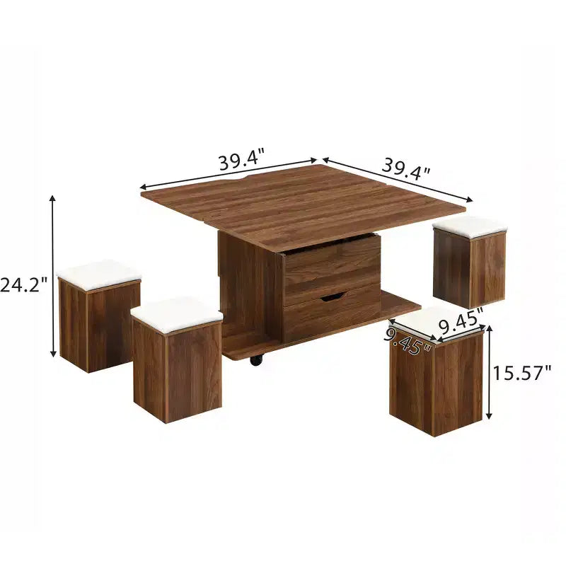 Zeus & Ruta Multi-Function Modern Lift-Top Coffee Table with Hidden Storage, 4 Stools and Casters, Perfect for Modern Living Spaces – Image 38