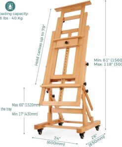 Alternative view of VISWIN Chevalet Peinture en H Professionnel pour Double Toile, Inclinable à l'Horizontale, Chevalet Extra Grand et Mobile en Bois de Hêtre avec Plateau, Chevalet d'Atelier pour Adultes, Artistes