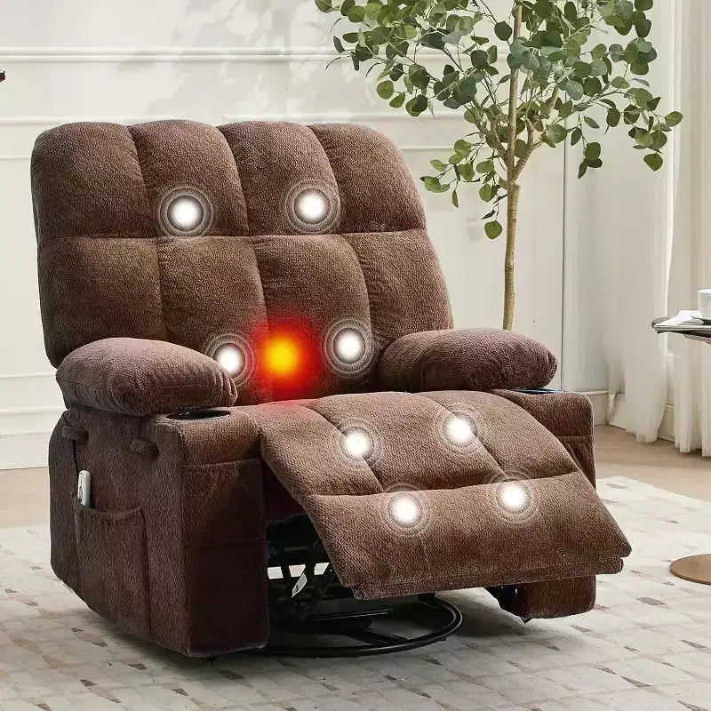Oversized Recliner Chair for Adults, Manual Swivel Rocker Sofa, Side Pockets & Cup Holders for Big and Tall Persons, Living Room – Image 6