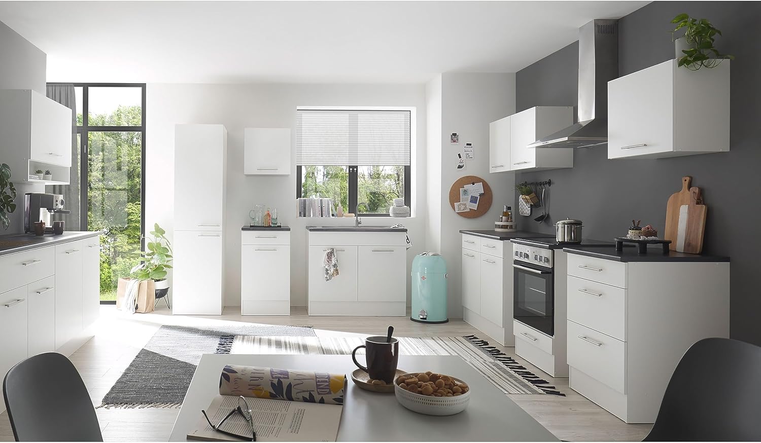 Stella Trading Eddy Moderne en Blanc Mat - Armoire de Cuisine spacieuse avec Beaucoup d'espace de Rangement, Bois d'ingénierie, Vorratsschrank – Image 4