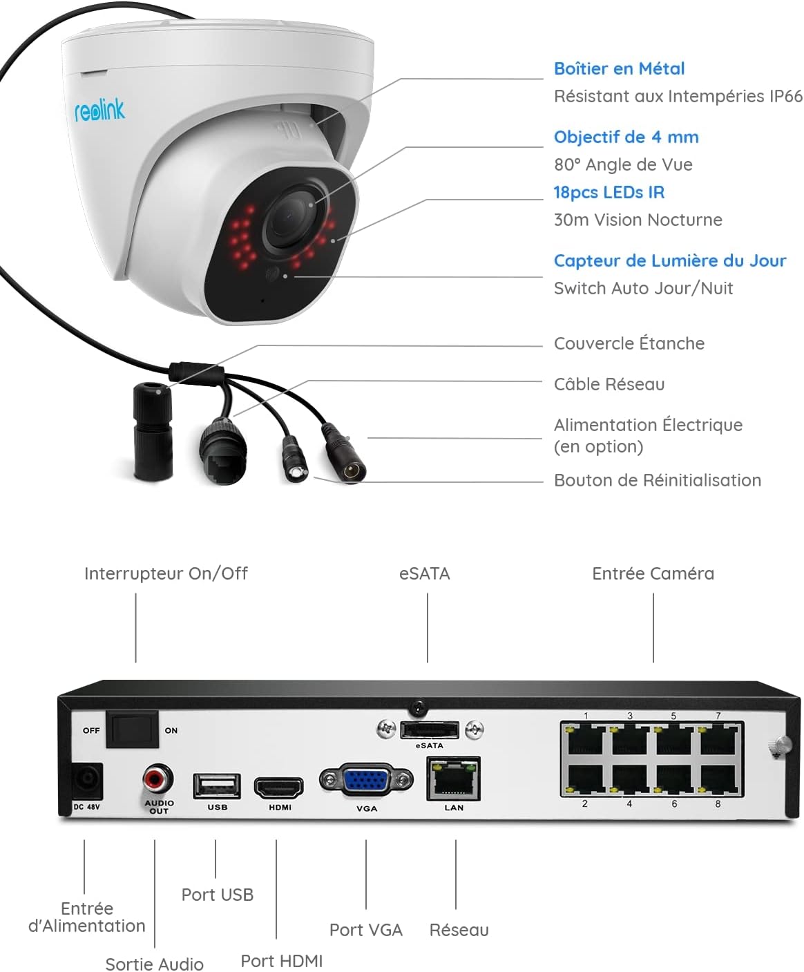 Reolink 5MP Caméra de Surveillance Extérieure, Kit Vidéo Surveillance avec 8CH 2To NVR et Caméra IP PoE Filaire 4X 5MP, Détection Personne/Véhicule, Vision Nocturne 30m avec Audio, RLK8-520D4-5MP – Image 8