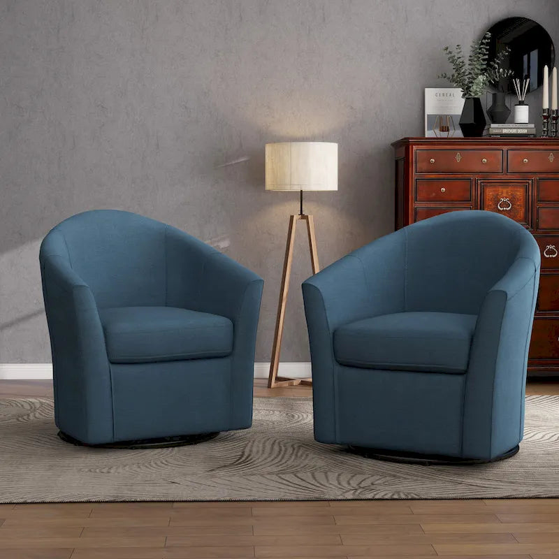 Set of 2 Modern Upholstered Swivel Barrel Chair Living Room Accent Chair – Image 25