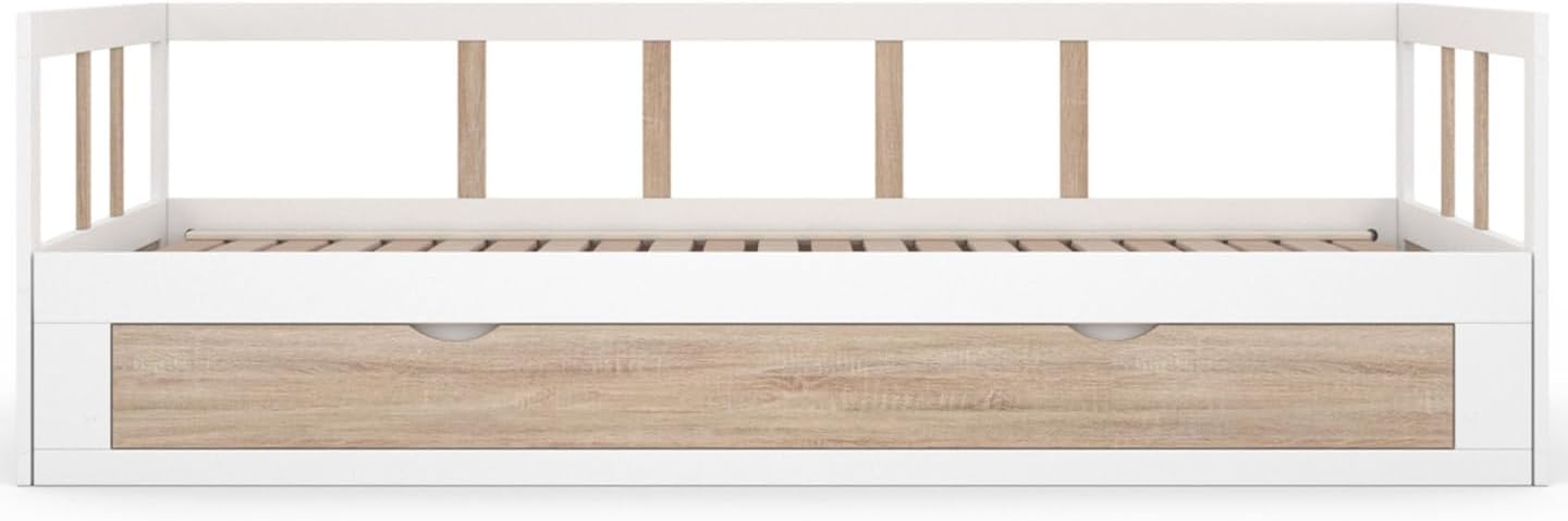 IDMarket - Lit Banquette 90 x 190 cm Zoya Convertible 180 x 190 cm Blanc et hêtre avec 1 tiroir de Rangement – Image 4