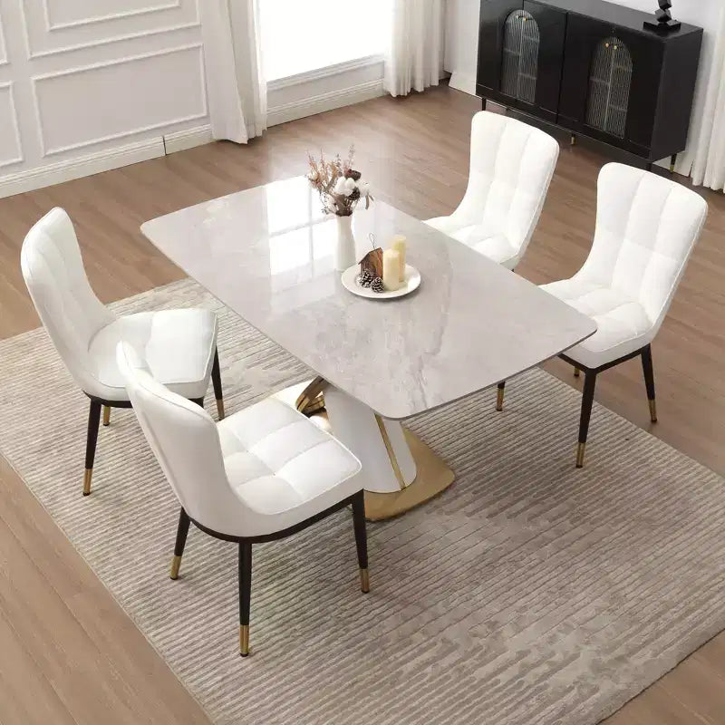 Bekrvio Dining Room Chairs Set of 6, Modern Upholstered Faux Leather Seat with High Back, Metal Legs, Armless Kitchen Chairs for Living Dinning Room – Image 11