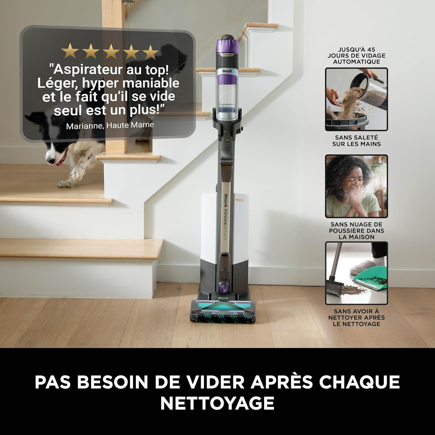 Shark aspirateur sans Fil PowerDetect Clean & Empty, DuoClean Detect, Reverse Clean, Base Auto-vidante 2 l, Anti-Hair Wrap Plus, autonomie 70 Min, léger, Access. Animaux/multisurface, Gris IP3251EUT – Image 6