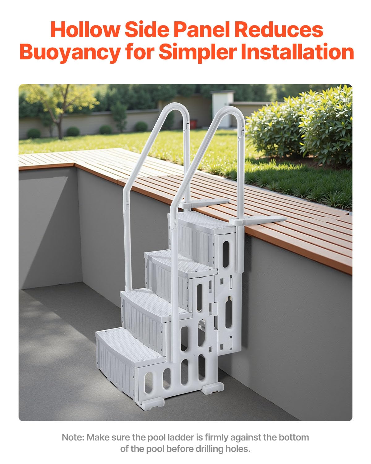 VEVOR Escalier de Piscine en Plastique avec 2 Rampes, 4 Marches Antidérapantes, Capacité de Charge 181,4 kg, pour Piscines Creusées 122-137 cm, Terrasse, Jardin, Maison, Intérieur, Extérieur, Gris – Image 4