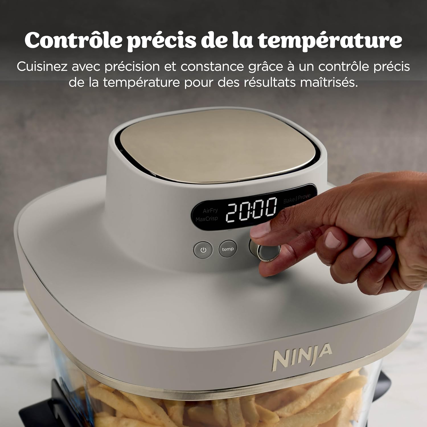 Ninja CRISPi PRO XL, Friteuse sans huile en verre, 5 modes de cuisson prédéfinis, avec contenants en verre CleanCrisp de 5,7 l et 2,3 l, couvercles de rangement, Stone/Or AS090EUSD – Image 6