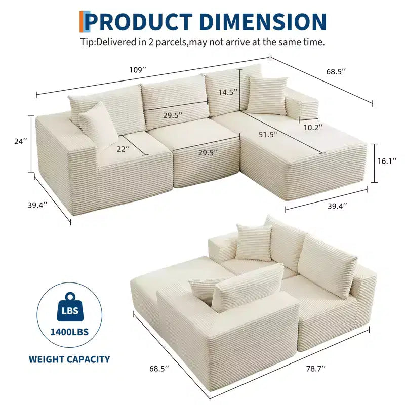 108 Modern Sofa Couch, 3 Seater Upholstered L Shaped Sofa with Pillows, Deep Seat Sofa, No Assembly Required – Image 32