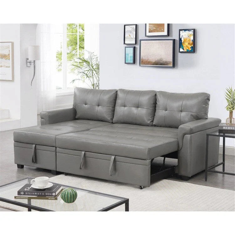 Convertible Reversible Sectional Sofa with Pull-Out Sleeper Bed, Hidden Storage Chaise, and Durable Legs – Image 79