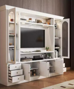 Alternative view of Famapy White Media Entertainment Center  Large TV Stand with Storage Cabinets & LED Spotlights for Living Room
