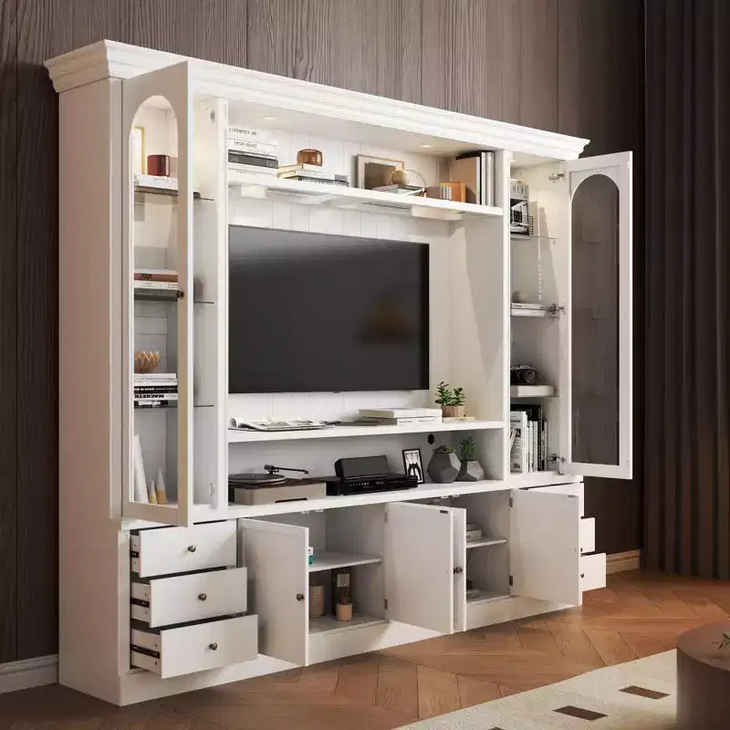 Famapy White Media Entertainment Center Large TV Stand with Storage Cabinets & LED Spotlights for Living Room – Image 2