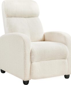 Yaheetech Fauteuil de Relaxation Chaise de Détente Siège de Canapé Fauteuil en Tissu Bouclette Doux avec Repose Pied/Chambre à Coucher/Home Cinéma/Salon Ivoire