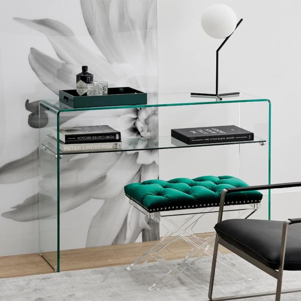 Meubletmoi Console en Verre Transparent 100 cm avec Tablette - Table d'entrée Design Contemporain - Ice – Image 2