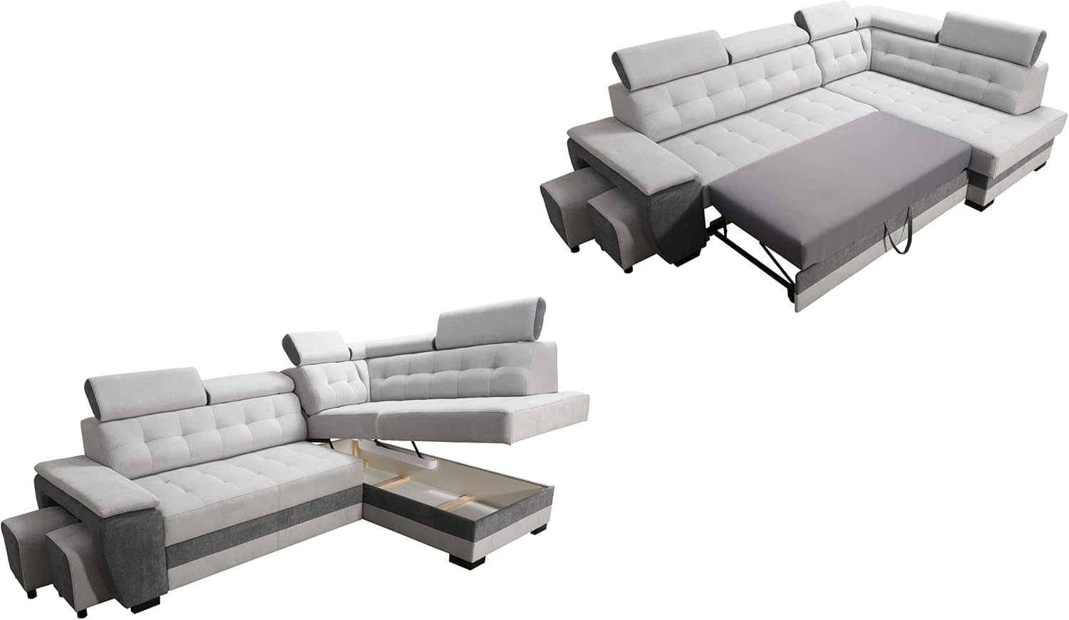Robin Grand canapé d'angle Convertible avec Coffre de Rangement et Deux tabourets - Canapé d'angle autoportant en Forme de L - Appuie-tête réglables – Image 9