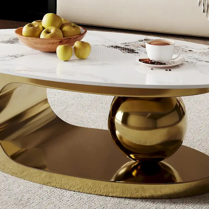 51 Modern Pandora Oval Coffee Table with Glossy Sintered stone top, Luxury Coffee Table, Stainless Steel Legs for Livingroom – Image 10